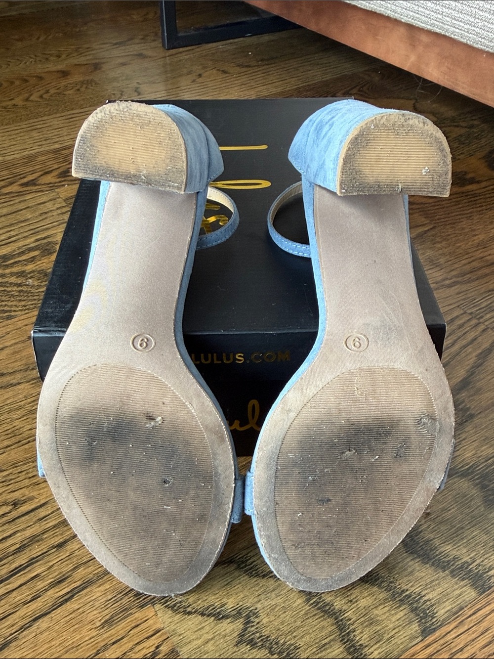 Lulu's Light Blue Suede Block Heel Sandals with Ankle Strap - Picture 7 of 7